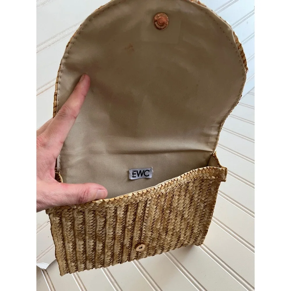 EWC Woven Straw Clutch Handbag Tan Raffia Summer Beach Boho Envelope Bag